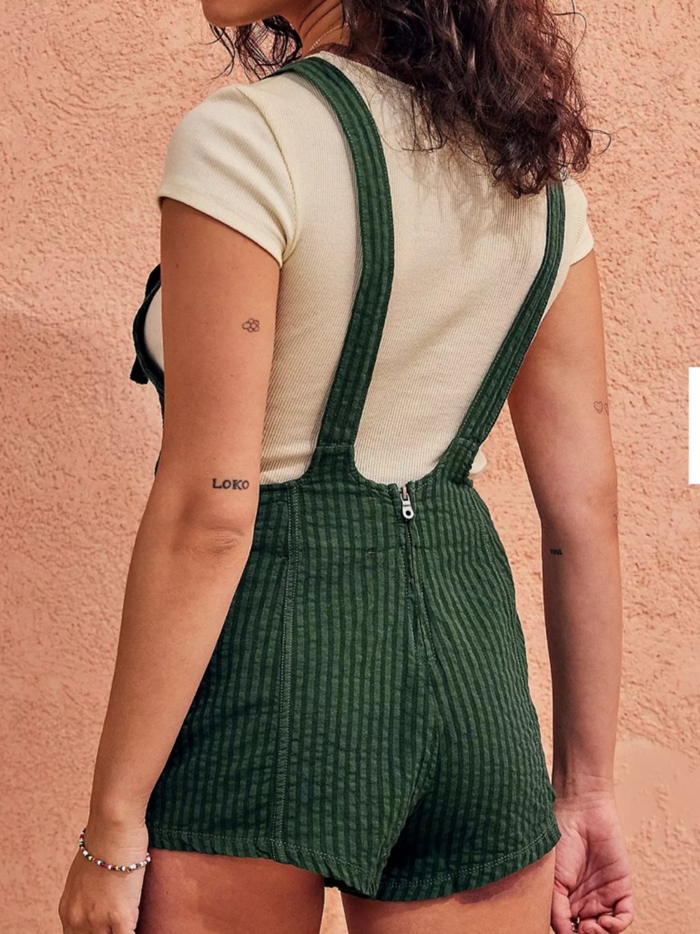 XS BDG Urban Outfitters Green Sadie Linen Blend Dungarees Playsuit Romper - Picture 3 of 16